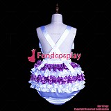 fondcosplay adult sexy cross dressing sissy maid short baby lilac satin jumpsuits rompers Unisex dress CD/TV[G3848]