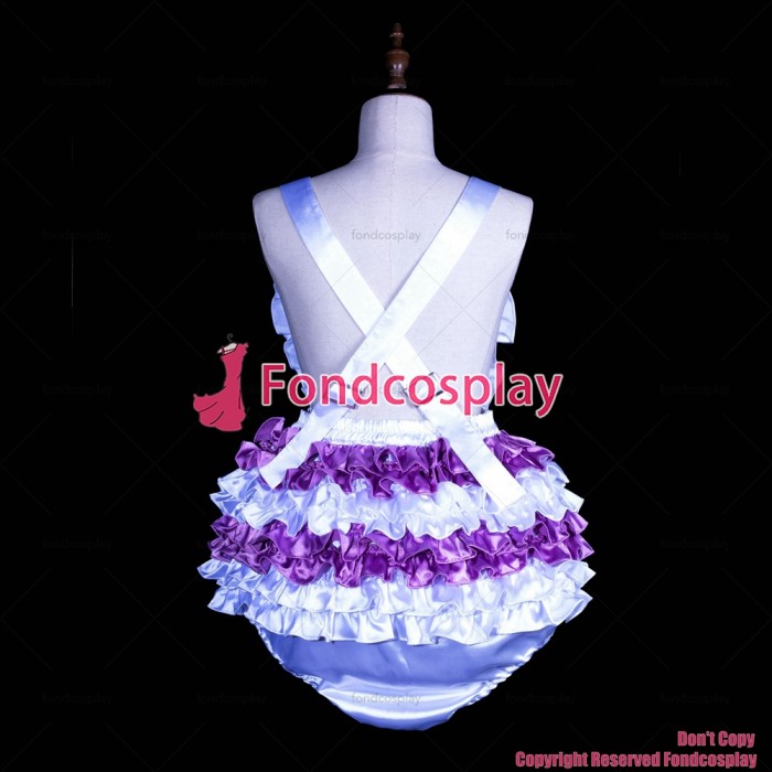 fondcosplay adult sexy cross dressing sissy maid short baby lilac satin jumpsuits rompers Unisex dress CD/TV[G3848]