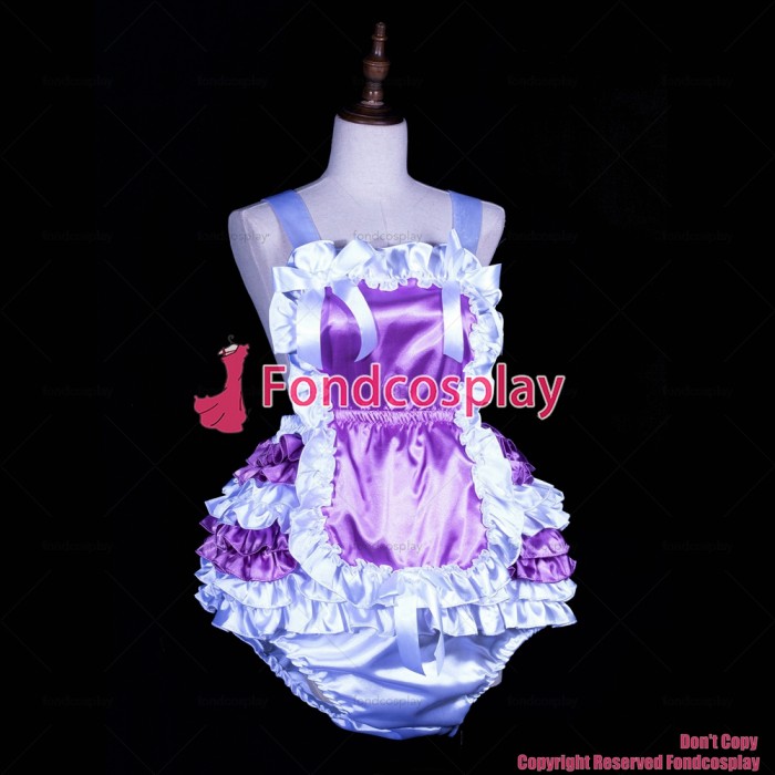 fondcosplay adult sexy cross dressing sissy maid short baby lilac satin jumpsuits rompers Unisex dress CD/TV[G3848]
