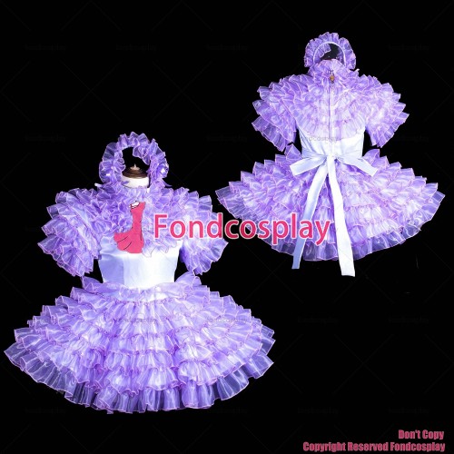fondcosplay adult sexy cross dressing sissy maid short lockable lilac Satin Organza dress costume CD/TV[G3845]
