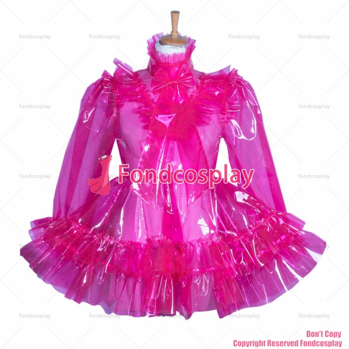 fondcosplay adult sexy cross dressing sissy maid short Clear PVC Lockable EVA Plastic hot pink dress CD/TV[G3852]