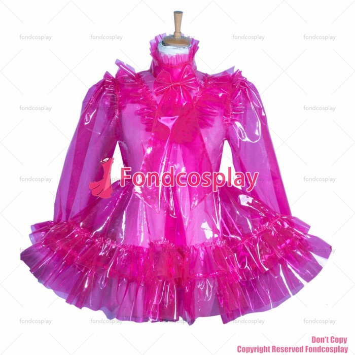 fondcosplay adult sexy cross dressing sissy maid short Clear PVC Lockable EVA Plastic hot pink dress CD/TV[G3852]