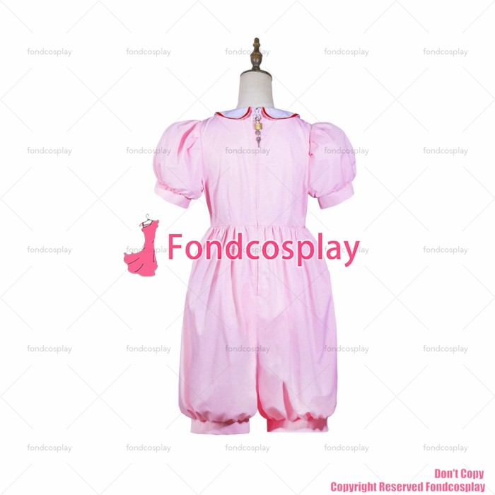 fondcosplay adult sexy cross dressing sissy maid short lockable baby pink Cotton jumpsuits rompers dress CD/TV[G3825]