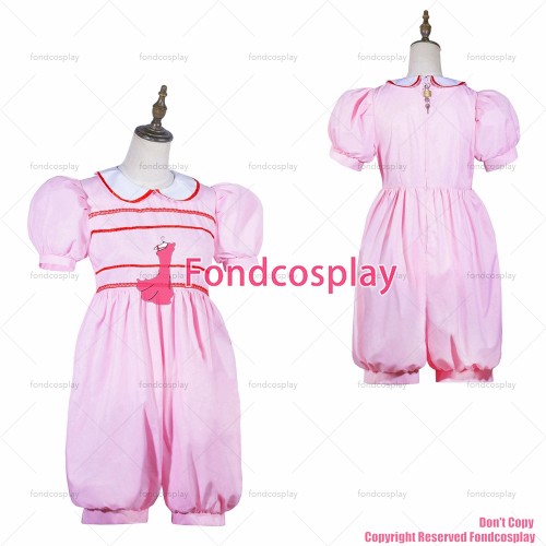 fondcosplay adult sexy cross dressing sissy maid short lockable baby pink Cotton jumpsuits rompers dress CD/TV[G3825]