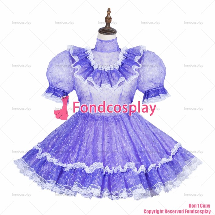 fondcosplay adult sexy cross dressing sissy maid short Lockable purple embroidered Organza Glass silk dress CD/TV[G3833]