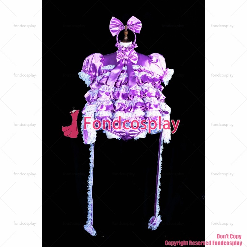 fondcosplay cross dressing sissy maid lockable baby Satin dress Purple jumpsuits rompers panties Handcuffs CD/TV[G3846]