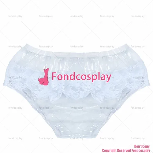 fondcosplay adult sexy cross dressing sissy maid short Clear PVC Brief Panties lace CD/TV[G3854]