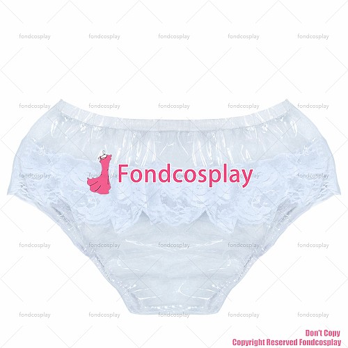 fondcosplay adult sexy cross dressing sissy maid short Clear PVC Brief Panties lace CD/TV[G3854]