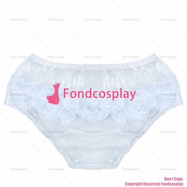 fondcosplay adult sexy cross dressing sissy maid short Clear PVC Brief Panties lace CD/TV[G3854]