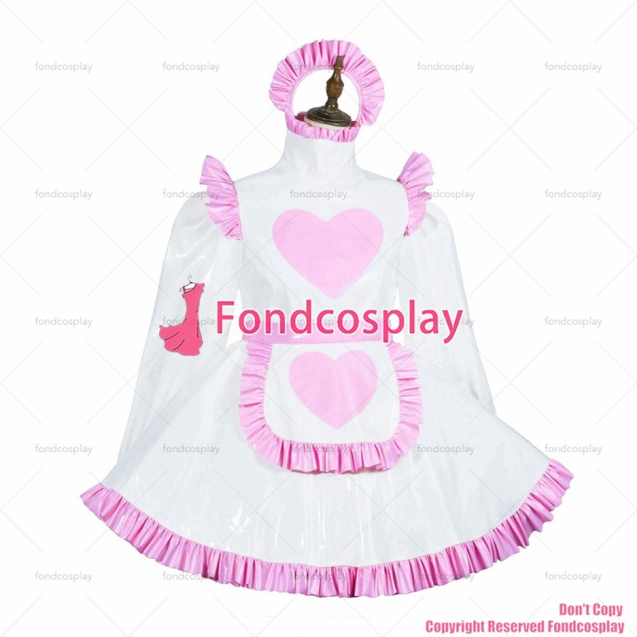 fondcosplay adult sexy cross dressing sissy maid short Lockable white heavy PVC dress apron costume Unisex CD/TV[G3820]
