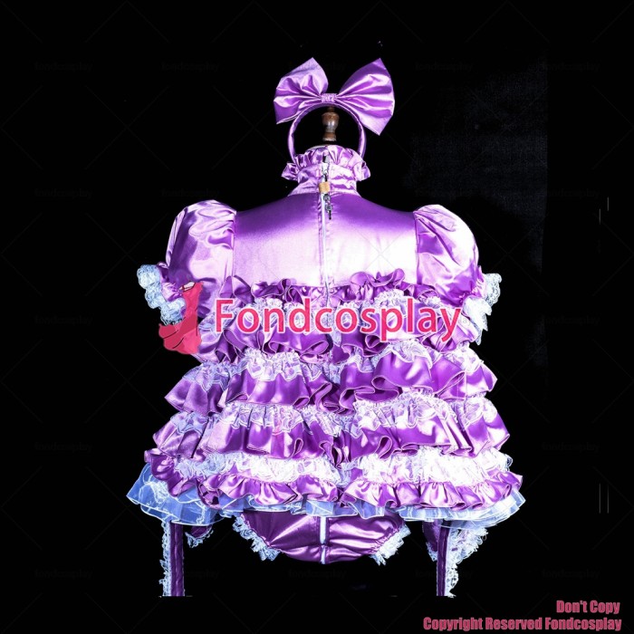 fondcosplay cross dressing sissy maid lockable baby Satin dress Purple jumpsuits rompers panties Handcuffs CD/TV[G3846]