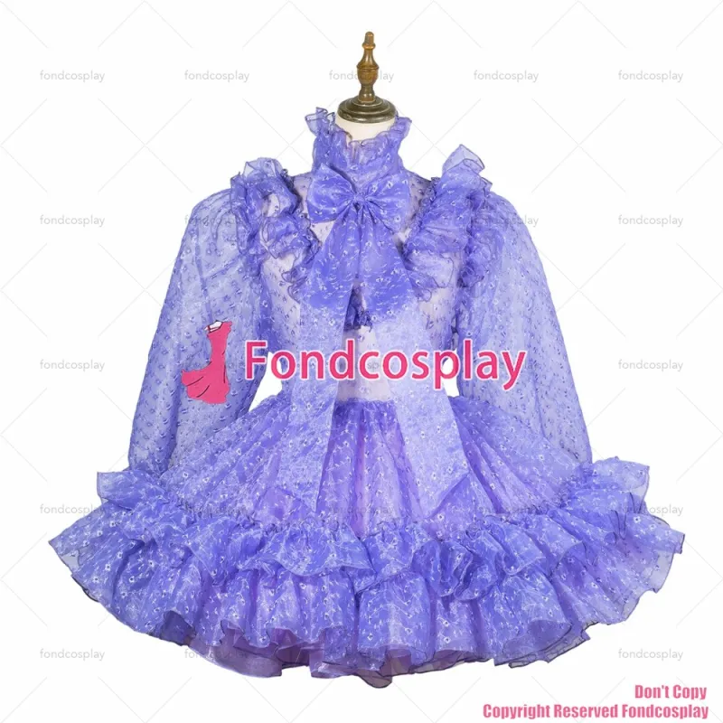 fondcosplay adult sexy cross dressing sissy maid short lilac satin dress lockable Uniform cosplay costume CD/TV[G3828]