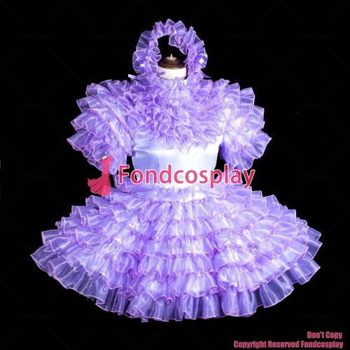 fondcosplay adult sexy cross dressing sissy maid short lockable lilac Satin Organza dress costume CD/TV[G3845]