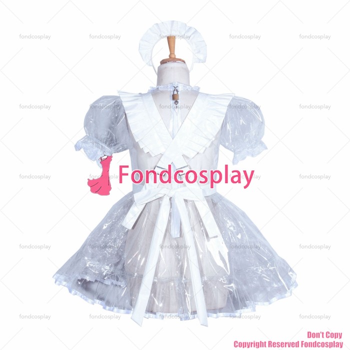 fondcosplay adult sexy cross dressing sissy maid short Lockable clear PVC dress white apron CD/TV Tailor -Made[G3856]