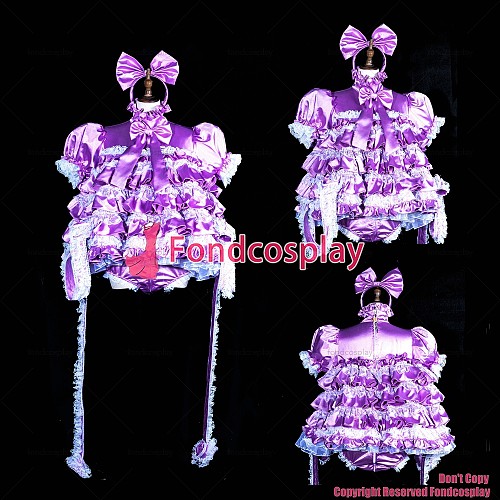 fondcosplay cross dressing sissy maid lockable baby Satin dress Purple jumpsuits rompers panties Handcuffs CD/TV[G3846]