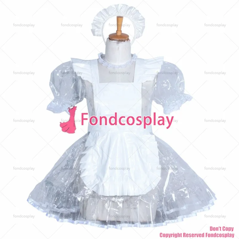 fondcosplay adult sexy cross dressing sissy maid short Lockable clear PVC dress white apron CD/TV Tailor -Made[G3856]