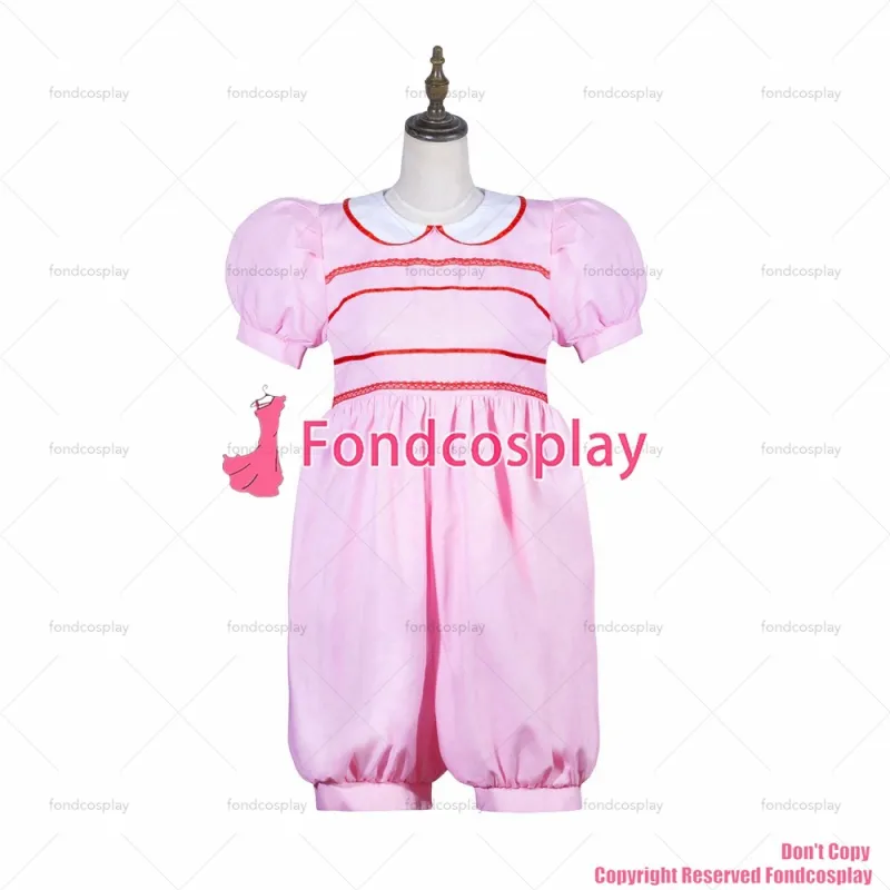 fondcosplay adult sexy cross dressing sissy maid short lockable baby pink Cotton jumpsuits rompers dress CD/TV[G3825]