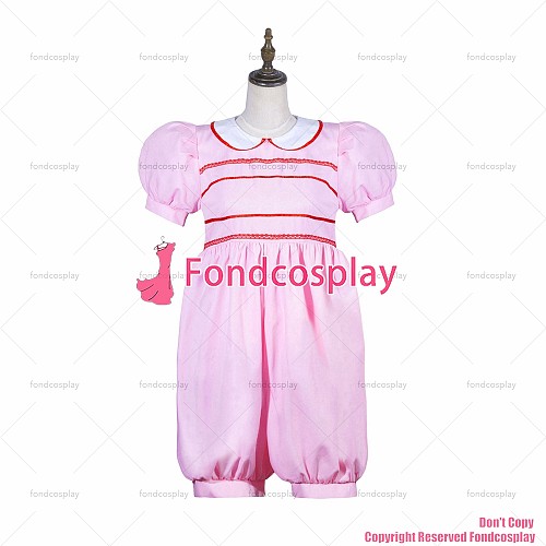 fondcosplay adult sexy cross dressing sissy maid short lockable baby pink Cotton jumpsuits rompers dress CD/TV[G3825]