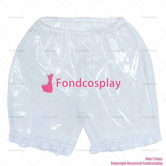 fondcosplay adult sexy cross dressing sissy maid short Clear PVC Bloomers Under pants lace panties CD/TV[G3855]