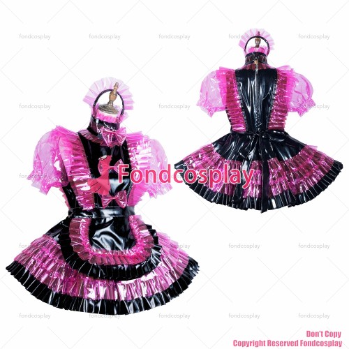 fondcosplay adult sexy cross dressing sissy maid lockable hot pink clear PVC Dress vinyl apron unisex CD/TV[G3818]