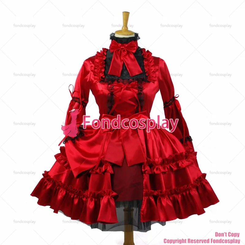fondcosplay adult sexy cross dressing sissy maid short Gothic Lolita Red Satin Lockable Dress Cosplay Costume Custom-made[G827]
