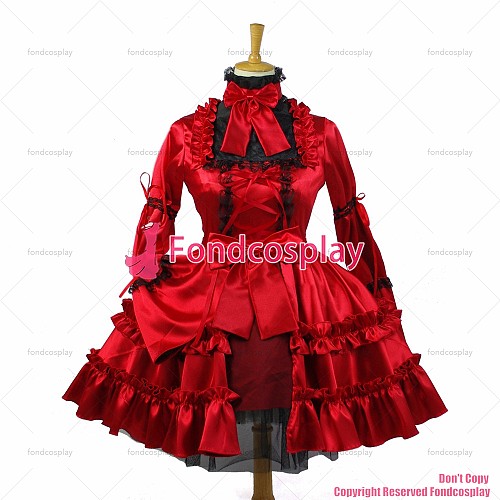fondcosplay adult sexy cross dressing sissy maid short Gothic Lolita Red Satin Lockable Dress Cosplay Costume Custom-made[G827]