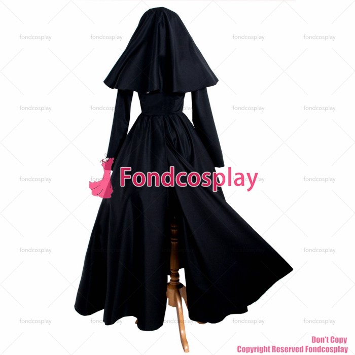 fondcosplay cross dressing sissy maid Gothic Nun black cotton buttons Dress Outfit headpiece cosplay Costume CD/TV[G883]