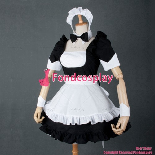 fondcosplay adult sexy cross dressing sissy maid Real Force Misaka Mikoto Black cotton Dress white apron CD/TV[G783]