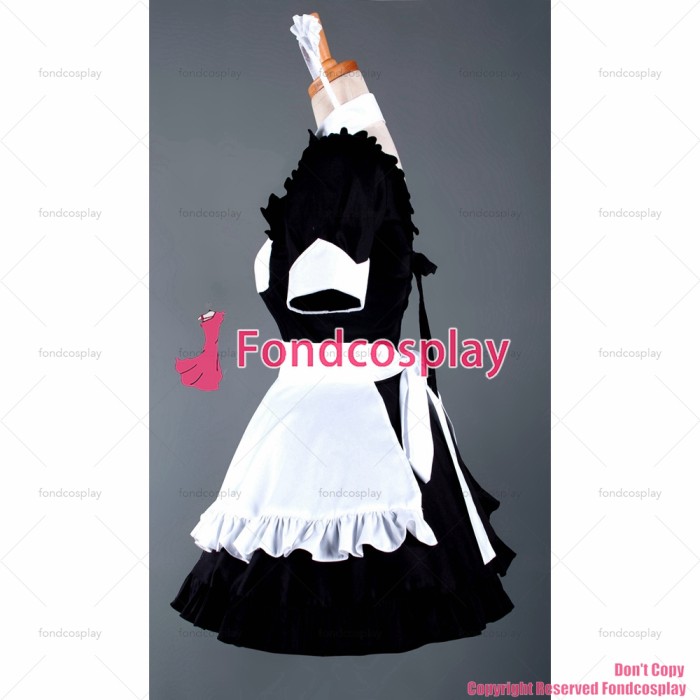 fondcosplay adult sexy cross dressing sissy maid short black cotton Dress Lockable Uniform white apron Costume CD/TV[G861]
