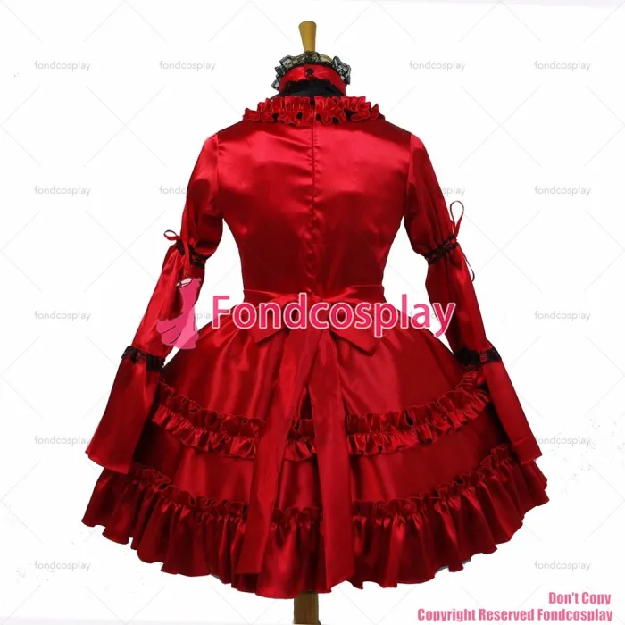 fondcosplay adult sexy cross dressing sissy maid short Gothic Lolita Red Satin Lockable Dress Cosplay Costume Custom-made[G827]