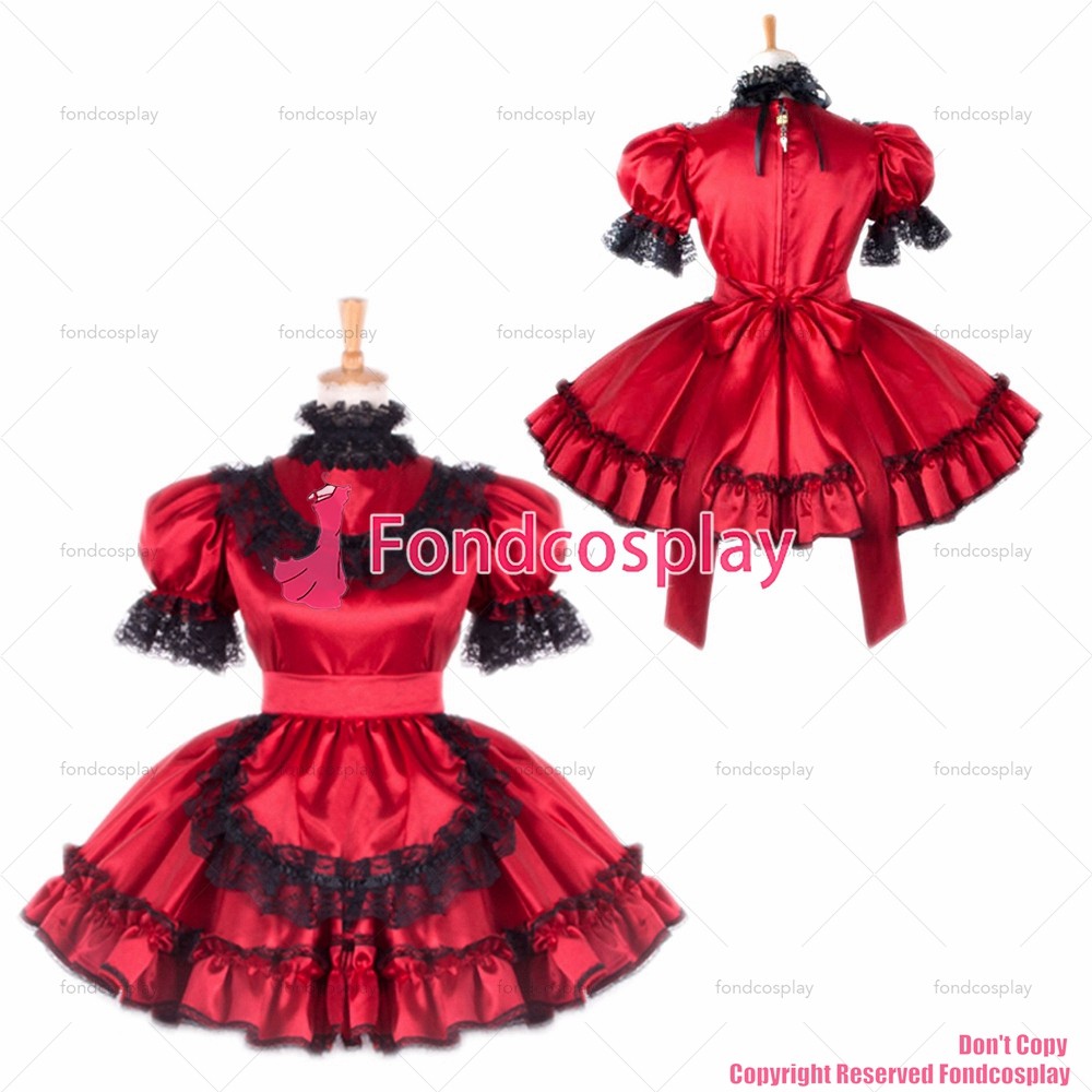 Us 10900 Fondcosplay Adult Sexy Cross Dressing French Sissy Maid Short Lockable Red Satin 