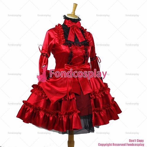 fondcosplay adult sexy cross dressing sissy maid short Gothic Lolita Red Satin Lockable Dress Cosplay Costume Custom-made[G827]