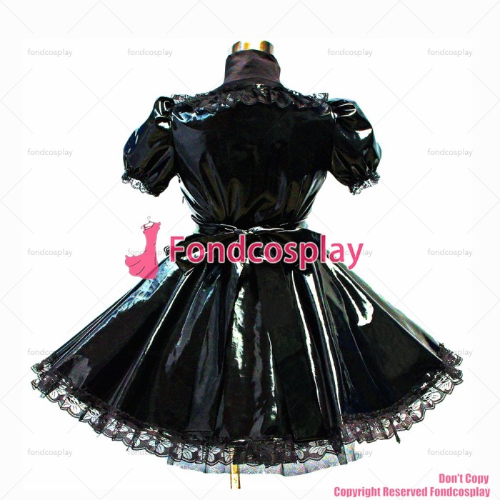 fondcosplay adult sexy cross dressing sissy maid short Black thin Pvc Dress Uniform Cosplay Costume CD/TV[G448]