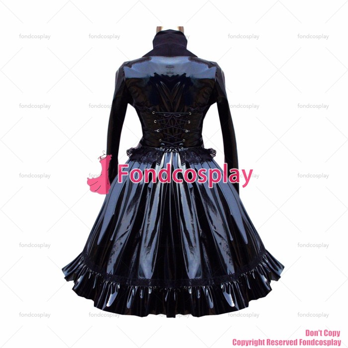 fondcosplay adult sexy cross dressing sissy maid short Gothic Lolita Punk Black thin Pvc Dress Outfit Costume CD/TV[G447]