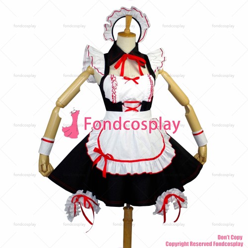 fondcosplay adult sexy cross dressing sissy maid short Lovely black Cotton Dress white apron Costume Custom-made[G726]