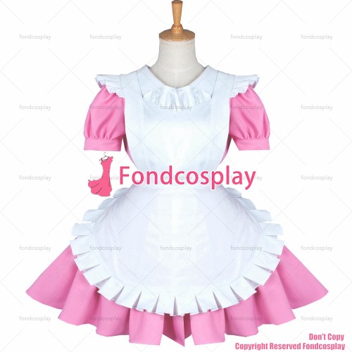 fondcosplay sexy cross dressing sissy maid Haiyore Nyarukosan Nyaruani Uniform pink cotton Dress white apron Custom-made[G760]