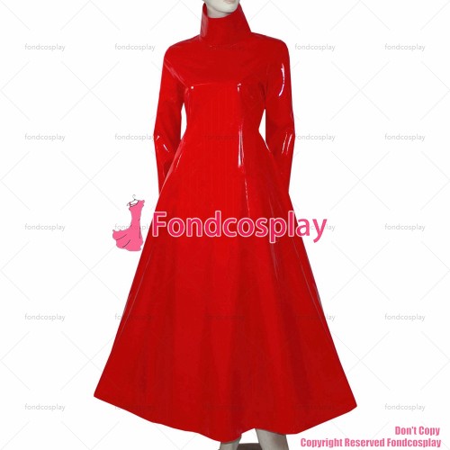 fondcosplay adult sexy cross dressing sissy maid long Gothic Lolita Punk Red heavy Pvc Dress Cosplay Costume CD/TV[G413]