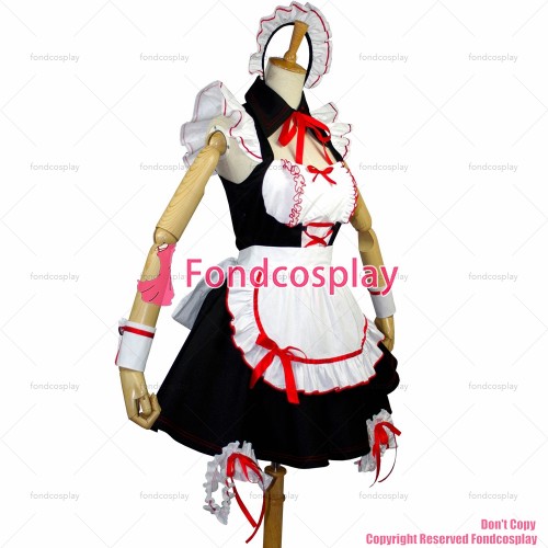 fondcosplay adult sexy cross dressing sissy maid short Lovely black Cotton Dress white apron Costume Custom-made[G726]