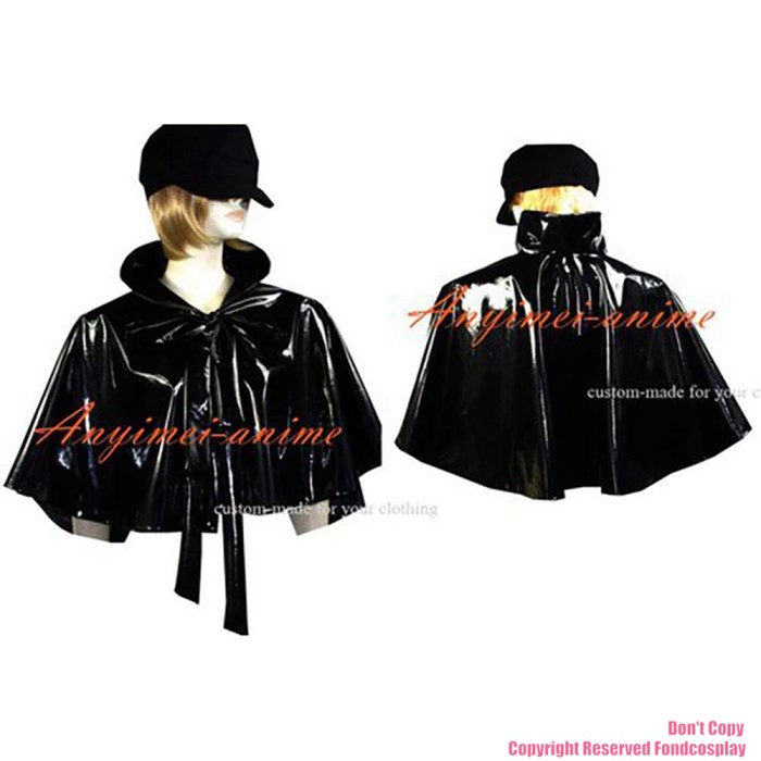 fondcosplay Sissy Maid Gothic Lolita Punk Black heavy Pvc Cape cloak Custom-made[G566]