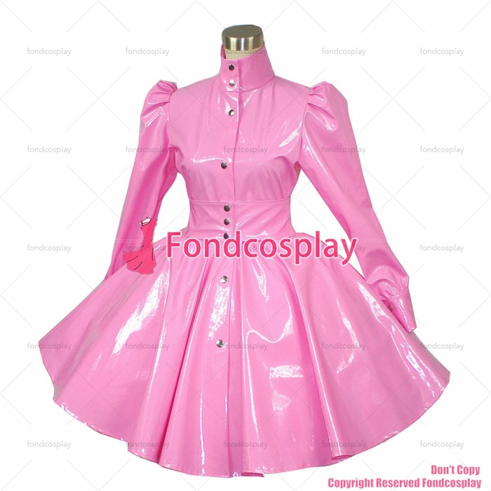 fondcosplay adult sexy cross dressing sissy maid short Gothic Lolita Punk Pink thin Pvc Buttons Dress Costume CD/TV[G392]