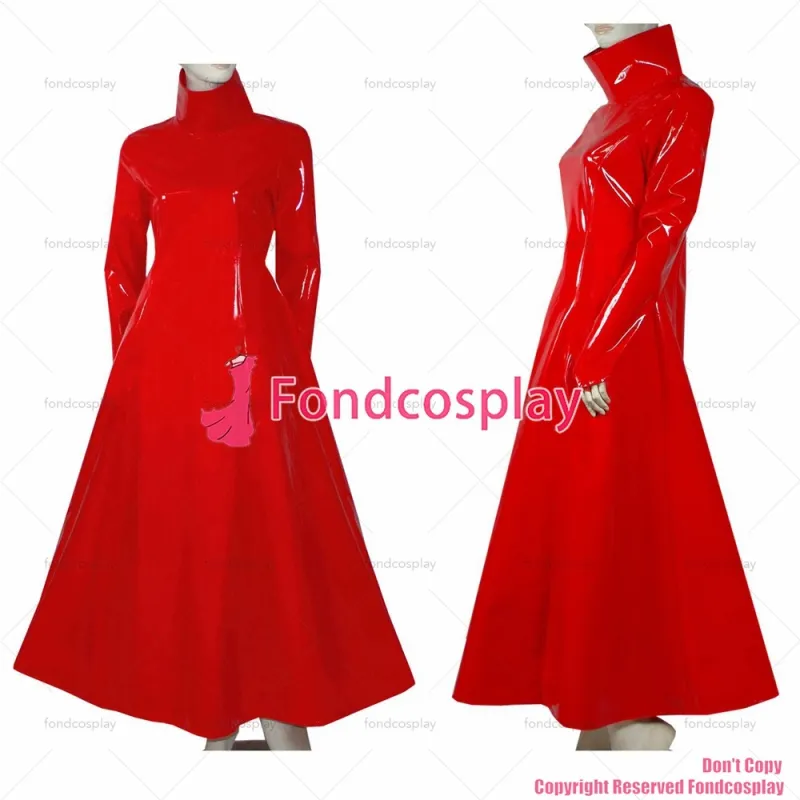fondcosplay adult sexy cross dressing sissy maid long Gothic Lolita Punk Red heavy Pvc Dress Cosplay Costume CD/TV[G413]