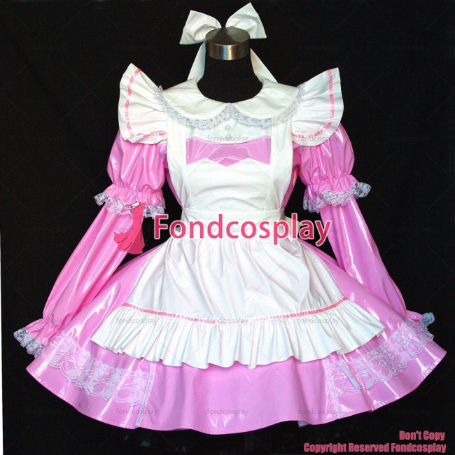 fondcosplay adult sexy cross dressing sissy maid short thin PVC dress pink lockable Uniform cosplay costume Custom-made[G507]