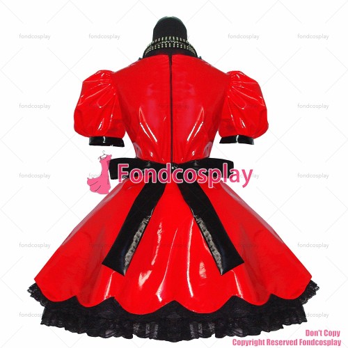 fondcosplay adult sexy cross dressing sissy maid short Gothic Lolita Punk Red heavy Pvc Dress Cosplay Costume CD/TV[G382]