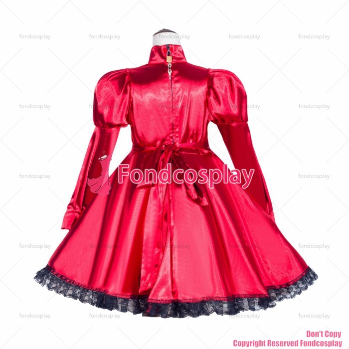 fondcosplay adult sexy cross dressing sissy maid short Gothic Lolita Punk Red Satin Dress Lockable Uniform Custom-made[G504]