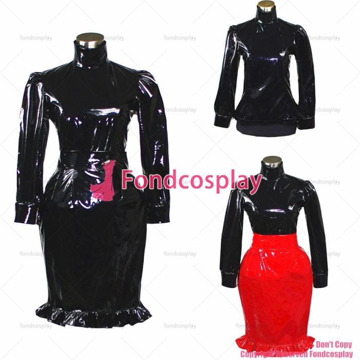 fondcosplay adult sexy cross dressing sissy maid short shirt Gothic Lolita Punk heavy Pvc skirt Outfit Costume CD/TV[G388]