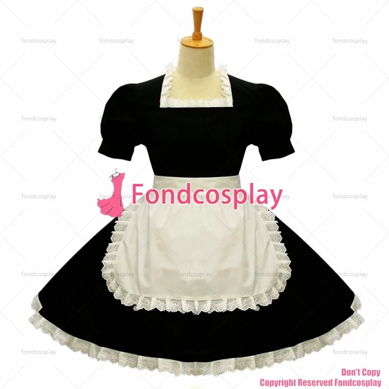 fondcosplay adult sexy cross dressing French sissy maid black Cotton Dress Lockable Uniform Cosplay Costume Custom-made[G581]