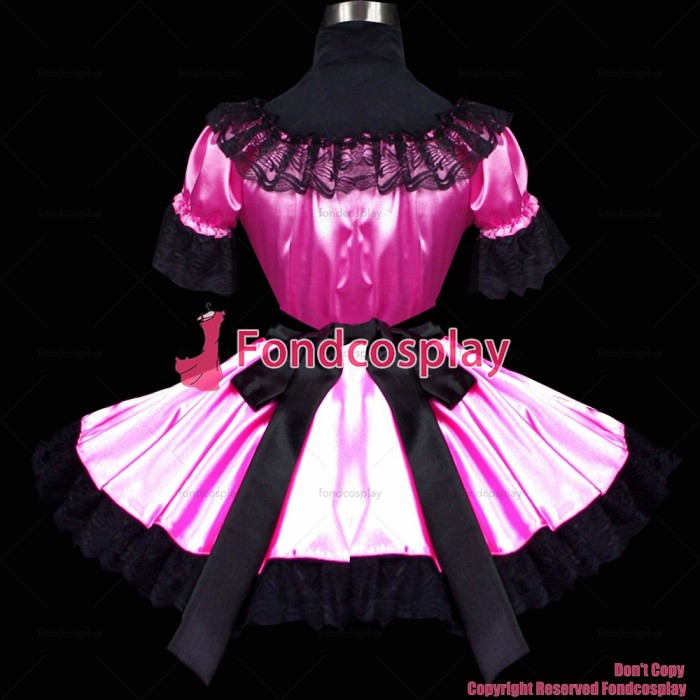 fondcosplay adult sexy cross dressing sissy maid short Satin Pink Dress black apron Uniform Cosplay Costume Custom-made[G478]