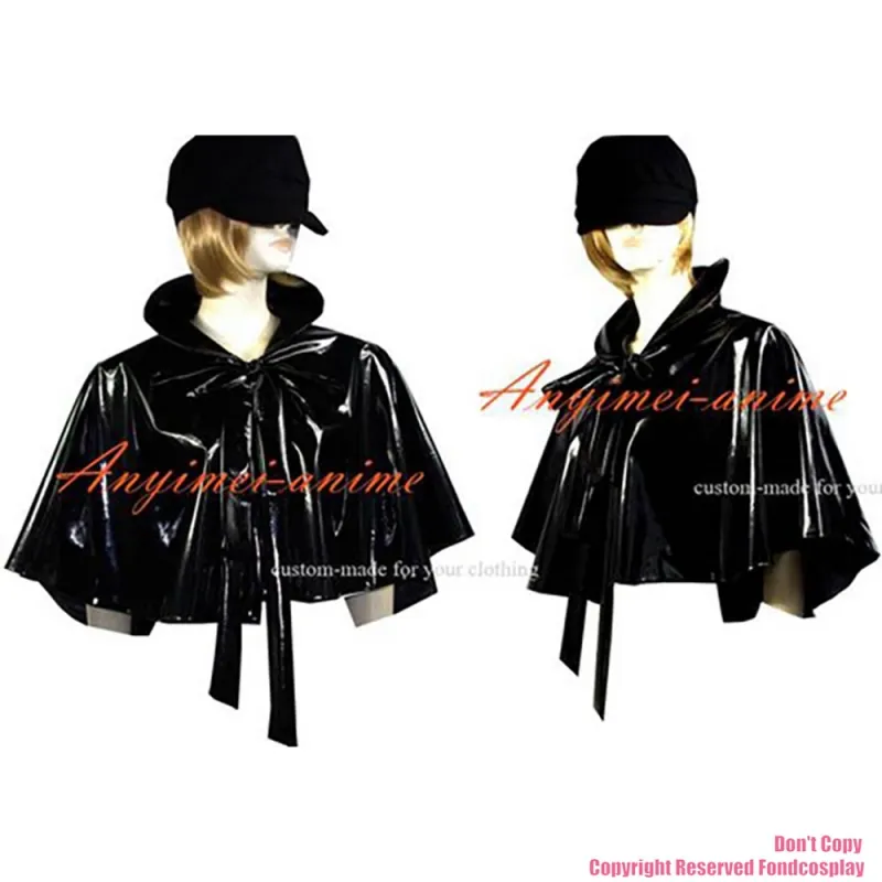 fondcosplay Sissy Maid Gothic Lolita Punk Black heavy Pvc Cape cloak Custom-made[G566]