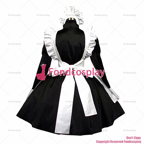 fondcosplay adult sexy cross dressing sissy maid short satin black dress lockable Uniform white apron costume CD/TV[G406]