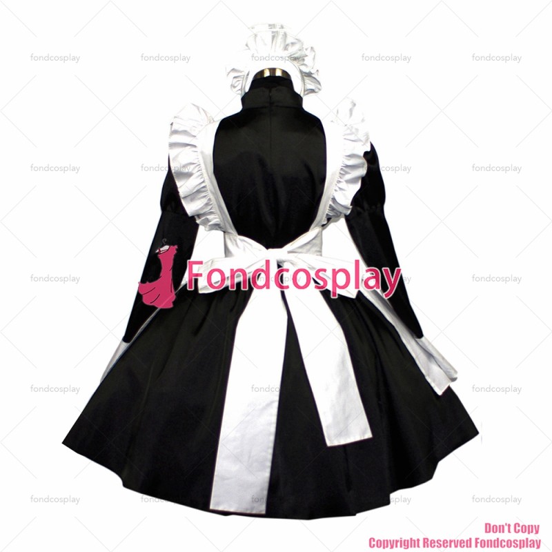 fondcosplay adult sexy cross dressing sissy maid short satin black dress lockable Uniform white apron costume CD/TV[G406]